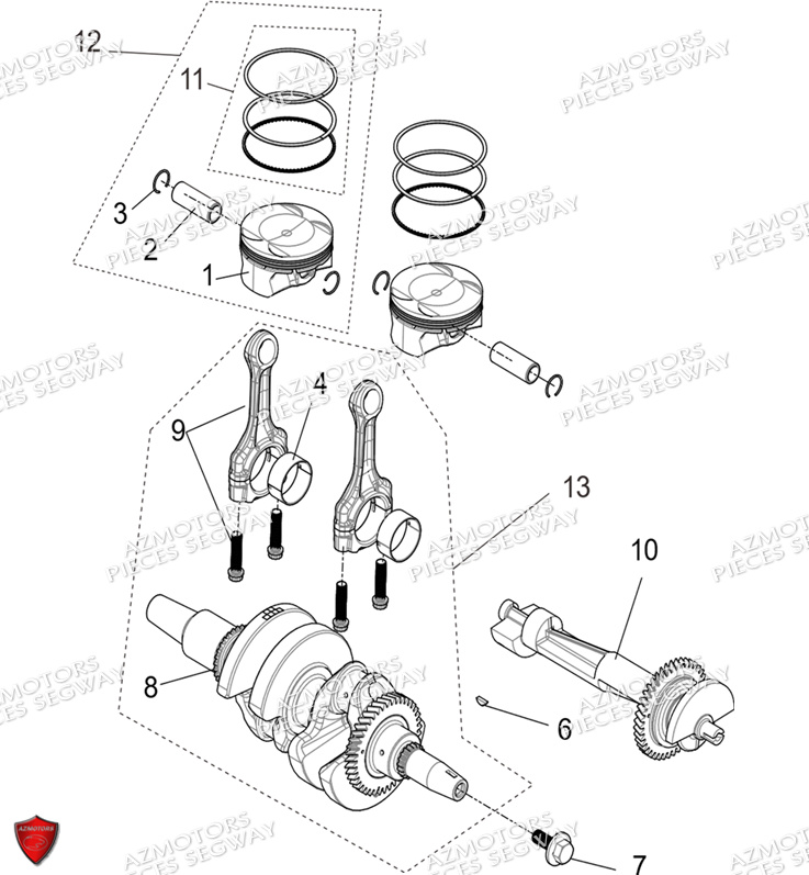 ENSEMBLE VILEBREQUIN PISTON BALANCIER SEGWAY FUGLEMAN UT10 CREW