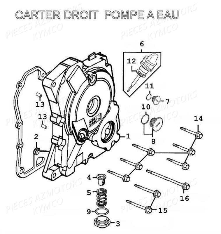 Carter Droit Pompe A Eau KYMCO Pièces GRAND DINK 125 4T EURO II (SH25DB) 