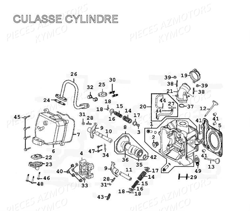 Culasse Cylindre KYMCO Pièces GRAND DINK 125 4T EURO II (SH25DB) 