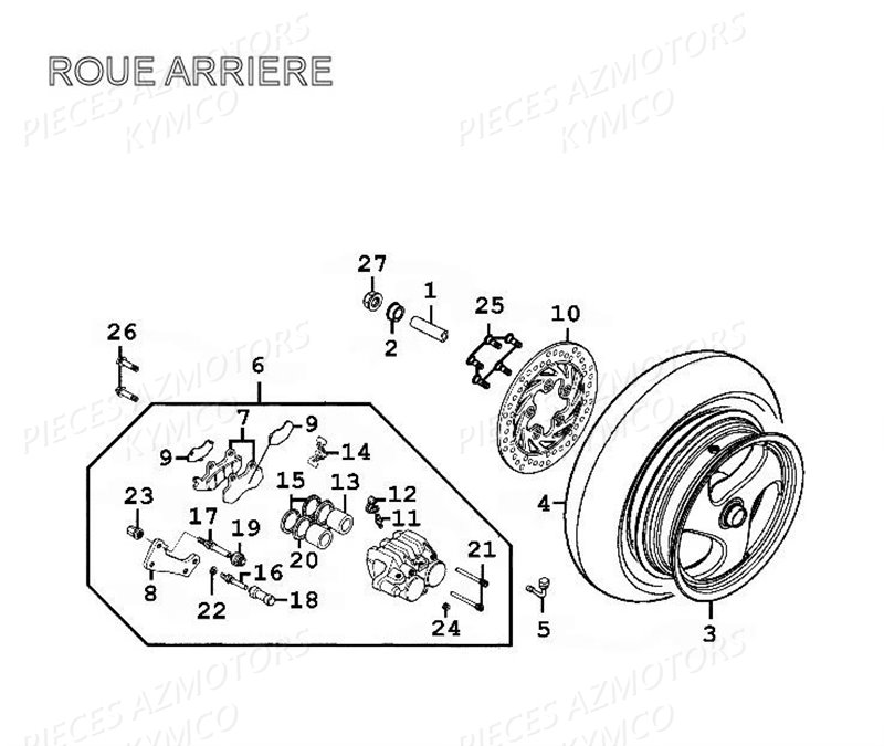 Roue Arriere KYMCO Pièces GRAND DINK 125 4T EURO II (SH25DB) 