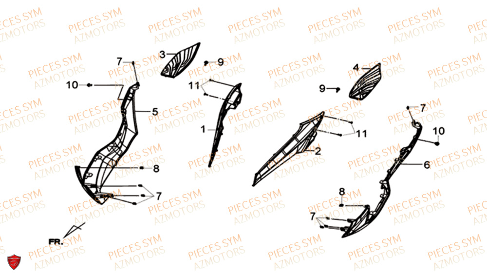 Carenages Lateraux SYM Pièces GTS 125I EURO 4 - LN12WG-EU (2018-2020)