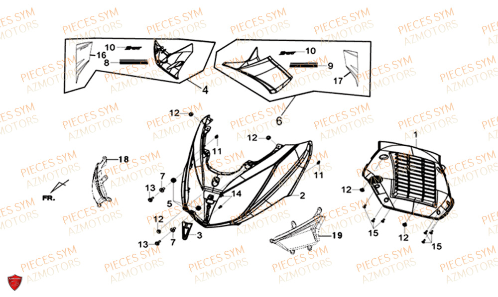 Carenage Avant SYM Pièces GTS 125I EURO 4 - LN12WG-EU (2018-2020)