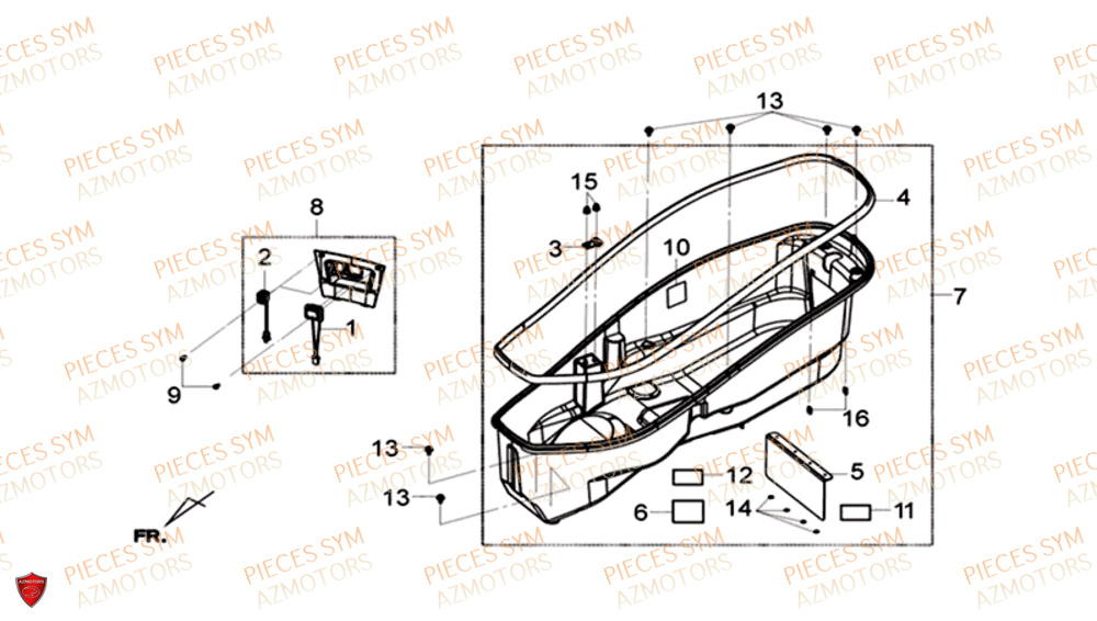 Coffre SYM Pièces GTS 125I EURO 4 - LN12WG-EU (2018-2020)