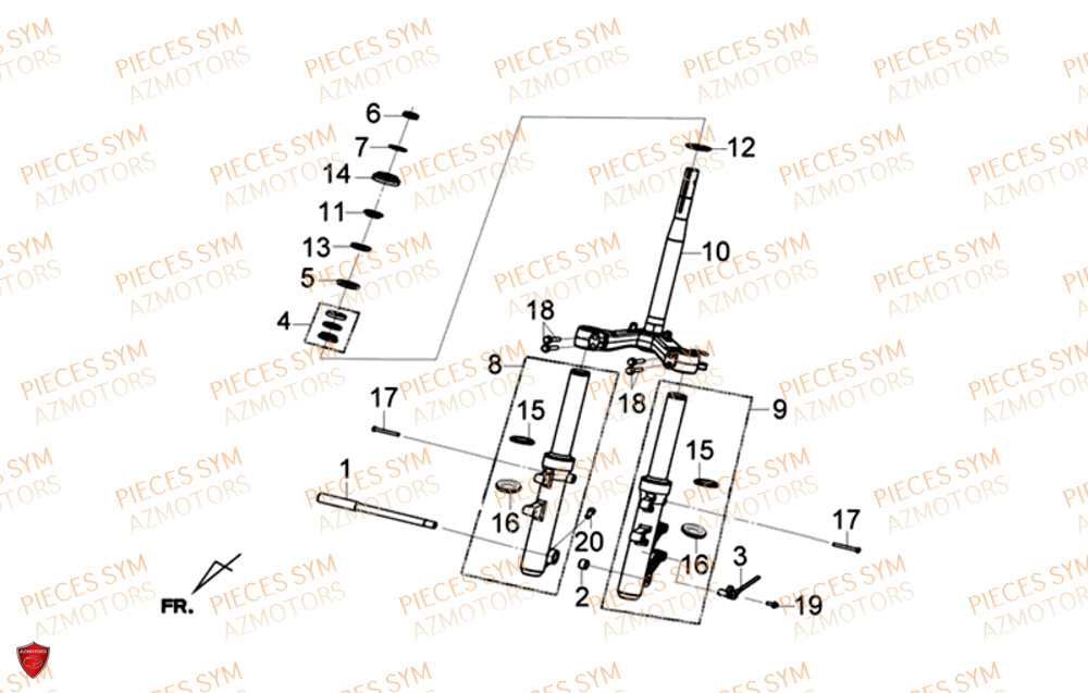 Colonne De Direction SYM Pièces GTS 125I EURO 4 - LN12WG-EU (2018-2020)