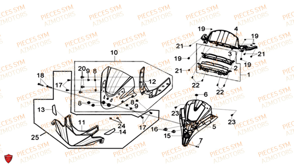Pare Brise Compteur SYM Pièces GTS 125I EURO 4 - LN12WG-EU (2018-2020)