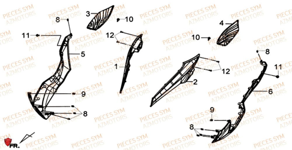 Carenages Inferieurs SYM Pièces GTS 125I SPORT EURO 4 - LN12WE-EU (2017-2020)
