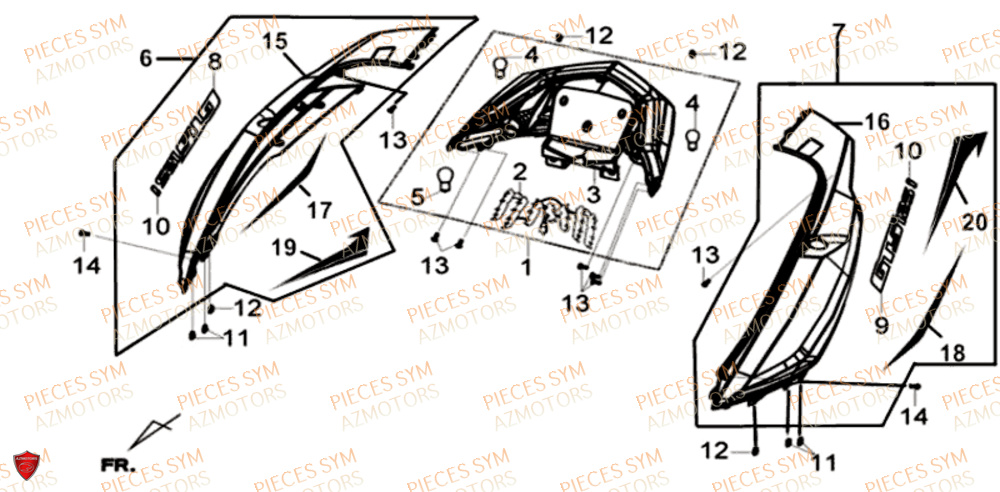 Carenages Lateraux Feu Arriere SYM Pièces GTS 125I SPORT EURO 4 - LN12WE-EU (2017-2020)

