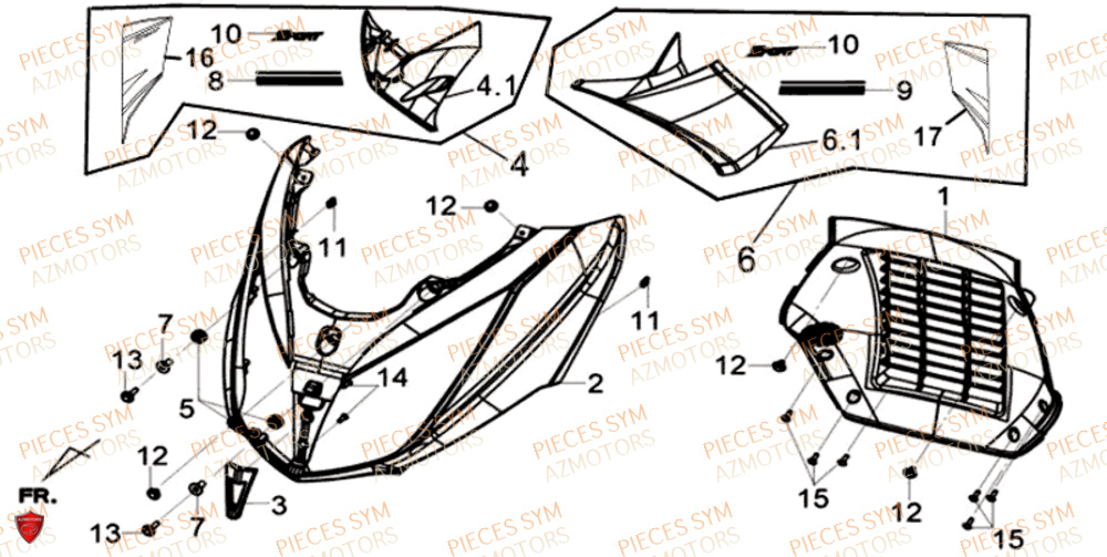 Carenage Avant SYM Pièces GTS 125I SPORT EURO 4 - LN12WE-EU (2017-2020)
