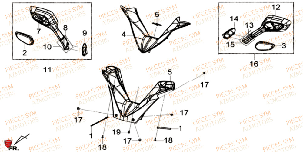 CARENAGE GUIDON CLIGNOTANT SYM GTS 125I SPORT EU4