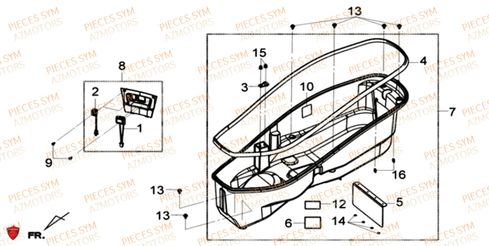 Coffre SYM Pièces GTS 125I SPORT EURO 4 - LN12WE-EU (2017-2020)
