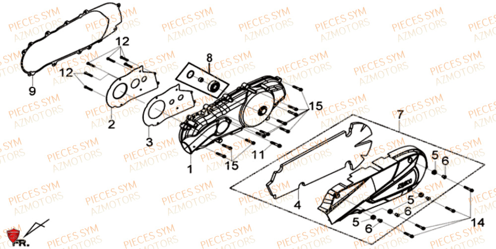 Couvercle De Carter Gauche SYM Pièces GTS 125I SPORT EURO 4 - LN12WE-EU (2017-2020)
