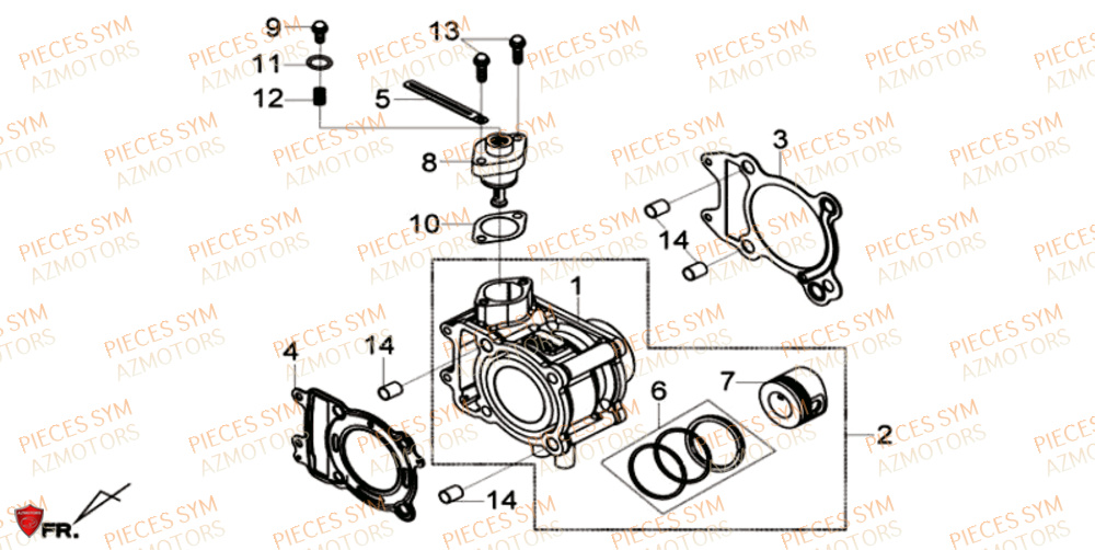 Ensemble Cylindre SYM Pièces GTS 125I SPORT EURO 4 - LN12WE-EU (2017-2020)
