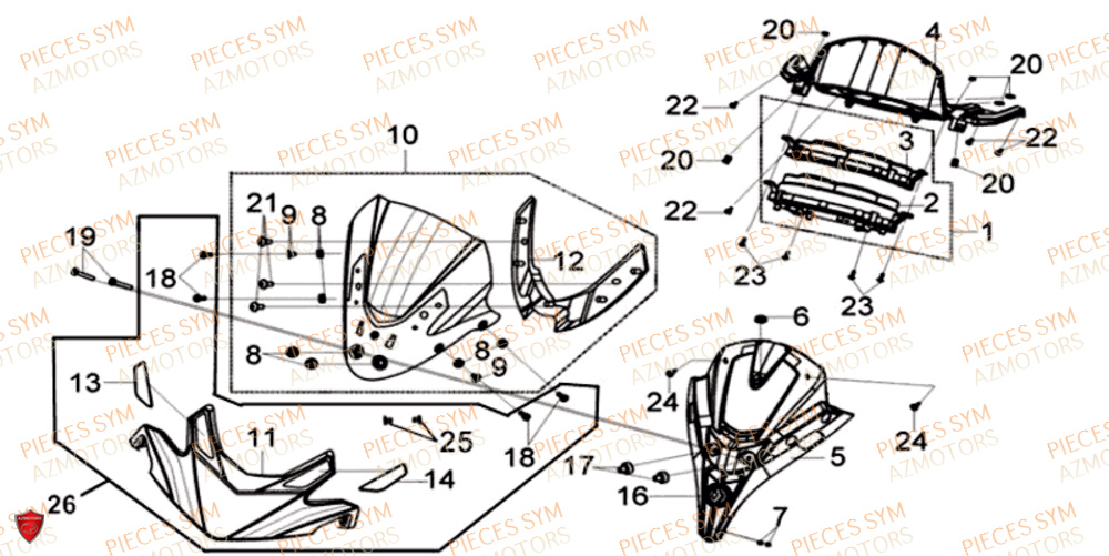 Pare Brise Compteur SYM Pièces GTS 125I SPORT EURO 4 - LN12WE-EU (2017-2020)
