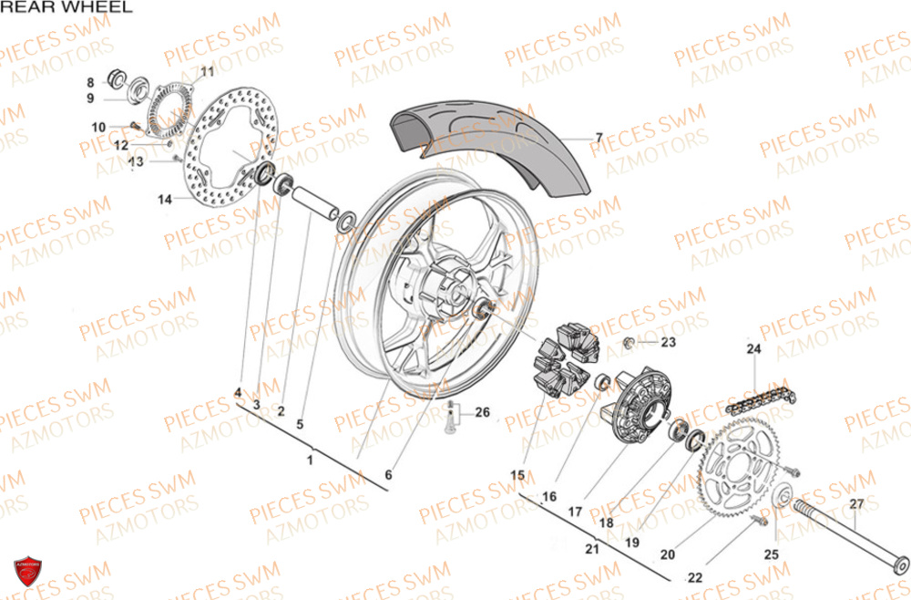 Roue Arriere  Pieces SWM Origine HOKU 125 2023