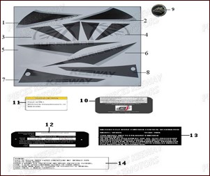 Stickers Gris KEEWAY Pieces KEEWAY HURRICANE 50 2ST QJ1E40QMB 2007