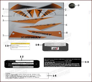 Stickers Orange KEEWAY Pieces KEEWAY HURRICANE 50 2ST QJ1E40QMB 2007