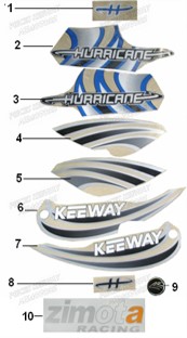 Stickers Bleu KEEWAY Pieces KEEWAY HURRICANE 50 2ST QJ50QT-2 2009