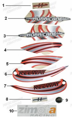 Stickers Rouge KEEWAY Pieces KEEWAY HURRICANE 50 2ST QJ50QT-2 2009