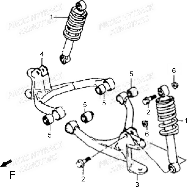 SUSPENSION_AVANT HYTRACK Pieces Origine Quad HY 125SX piece en stock origine quad hytrack bougie batterie courroie galets carenage ampoule alternateur alimentation electrique cable de freins carburateur carrosserie avant carrosserie arriere carter moteur droit chassis roue plaquettes de frein colonne de direction culasse cylindre piston embiellage direction avant selle echappement filtre a air marche pied poignees suspension variateur transmission kit chaine enfant