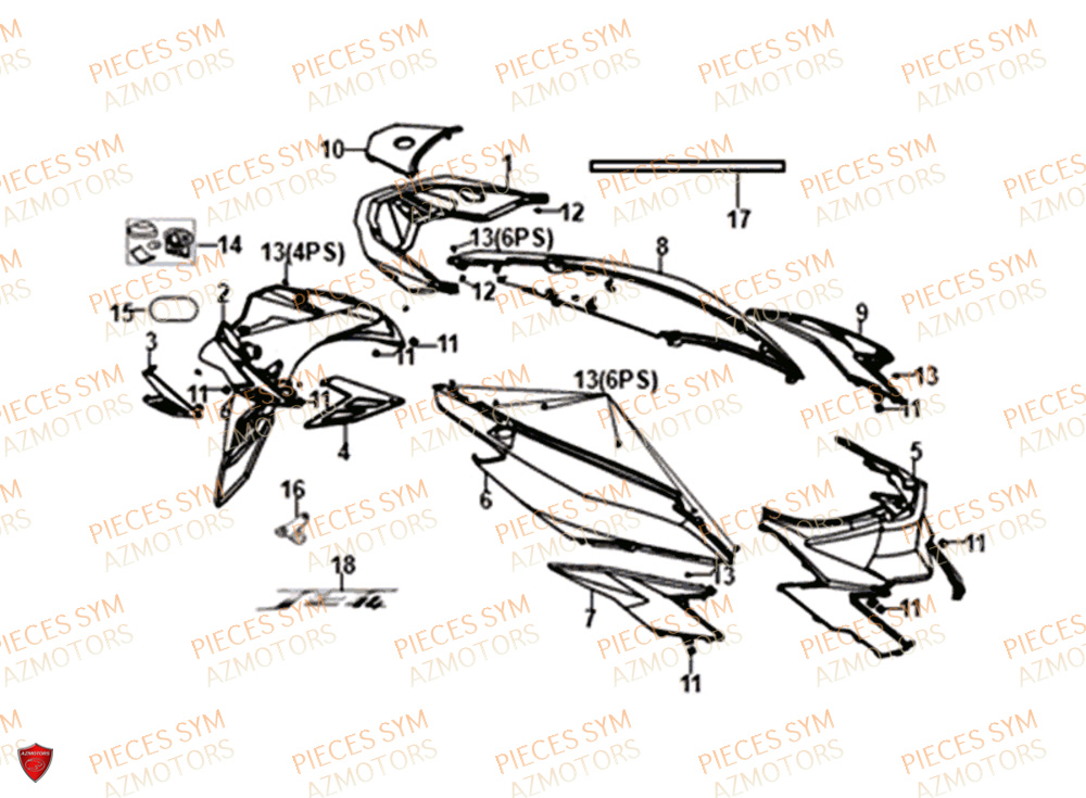 Carenage Lateral SYM Pièces JET-14 50 - XC05W1-EU (2019-2020)