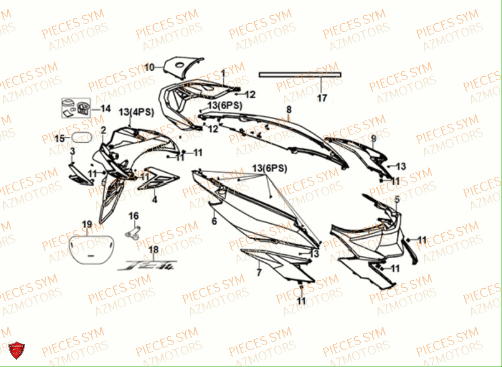 Carenage Arriere SYM Pièces JET-14 50 E5 - XC05W2-EU (2021)