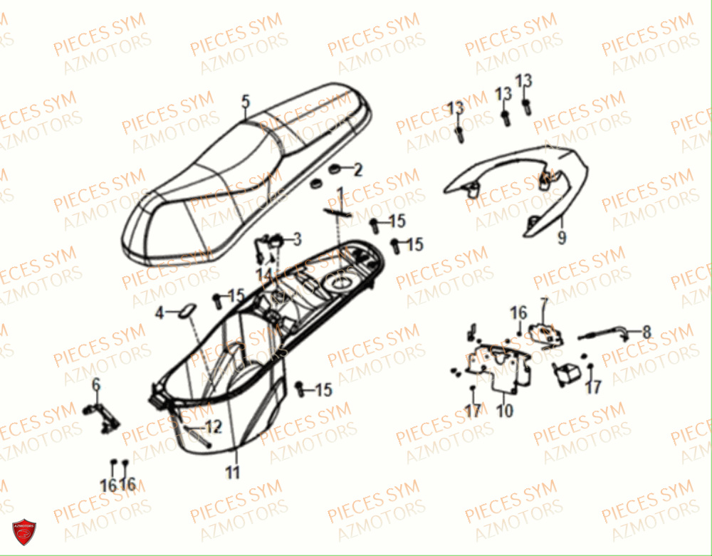 Selle SYM Pièces JET-14 50 E5 - XC05W2-EU (2021)