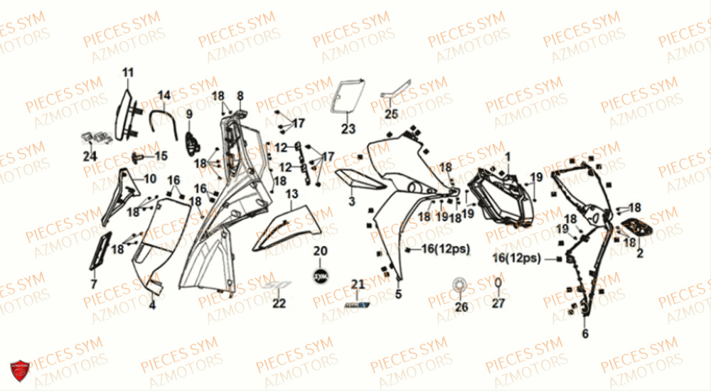 Tablier Avant SYM Pièces JET-14 50 E5 - XC05W2-EU (2021)