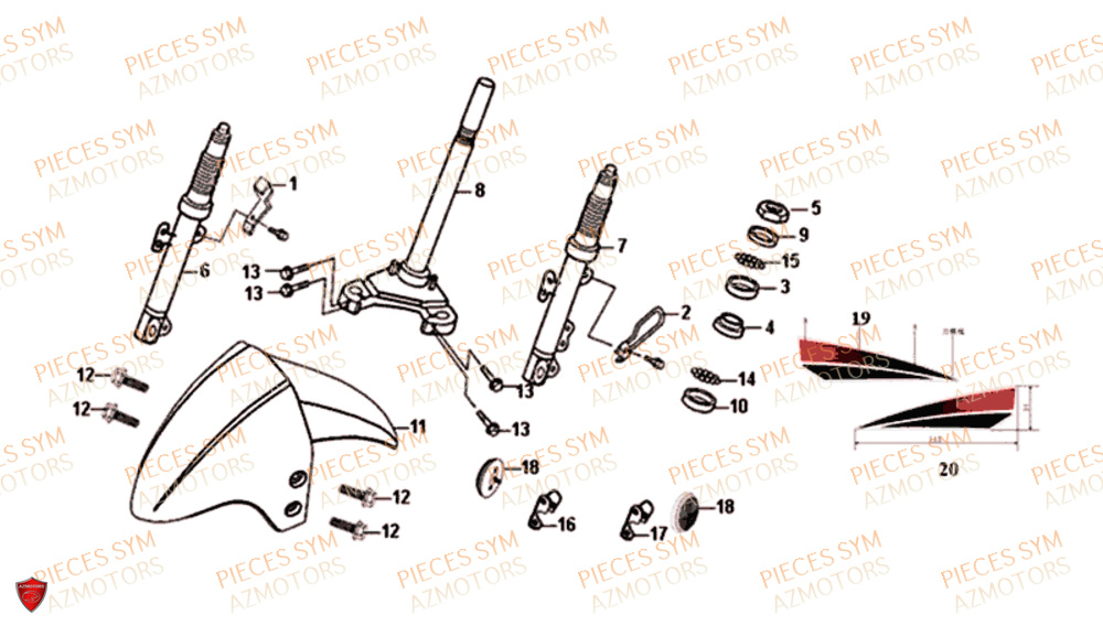 Te De Fourche SYM Pièces JET-4 50 - AD05W8-EU (2019-2020)