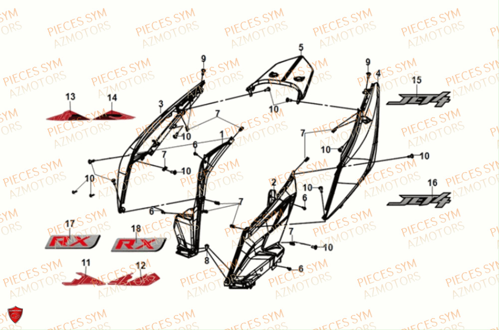 Carenage Lateral SYM Pièces JET-4 RX50 E5 - XE05W3-EU (2021)