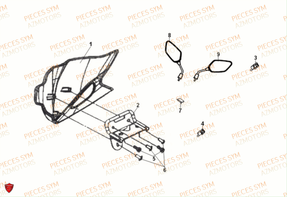 Retroviseur SYM Pièces JET-4 RX50 E5 - XE05W3-EU (2021)