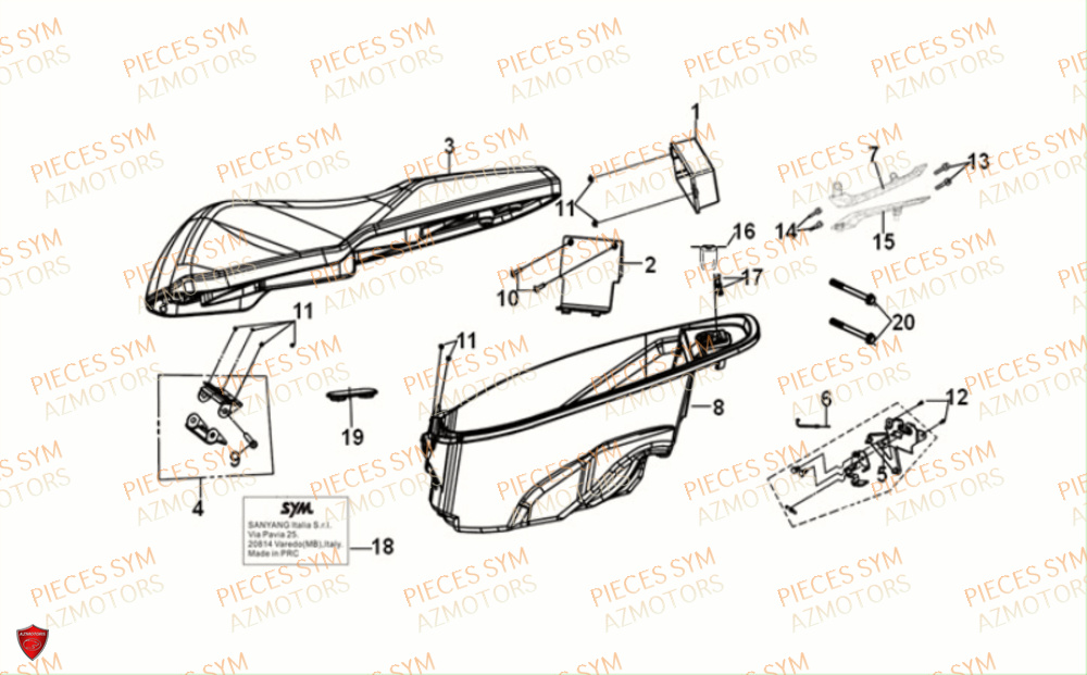 Selle SYM Pièces JET-4 RX50 E5 - XE05W3-EU (2021)