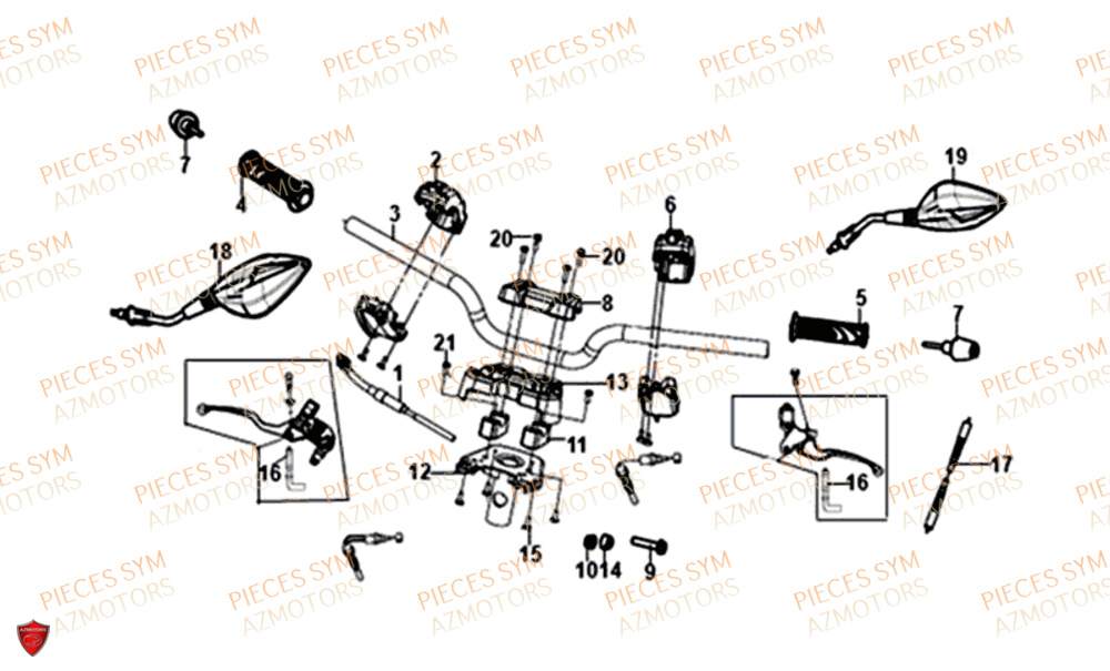 Guidon Retroviseur SYM Pièces JET 14 125I X83 ABS EURO 4 - XC12WY-EU (2019)