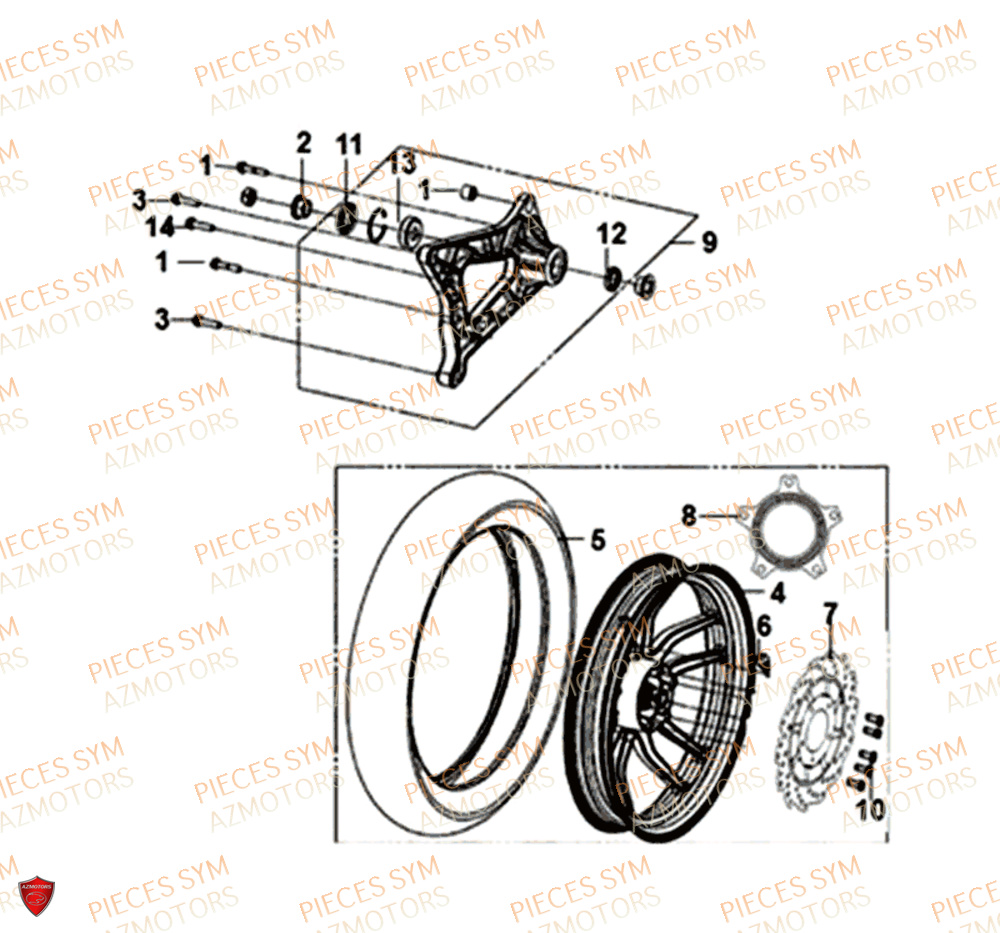 Roue Arriere SYM Pièces JET 14 125I X83 ABS EURO 4 - XC12WY-EU (2019)