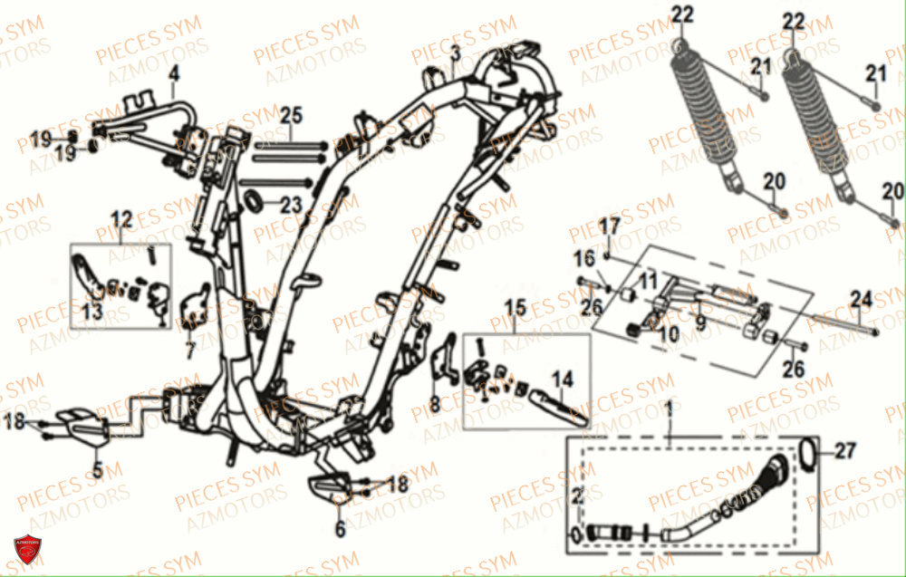 Cadre SYM Pièces JET 14 125 XB1 EURO 4 - XC12WW-EU (2017-2020) 
