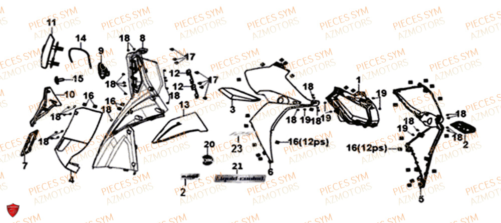 Carenage Avant Clignotant Eclairage SYM Pièces JET 14 125 XB1 EURO 4 - XC12WW-EU (2017-2020) 