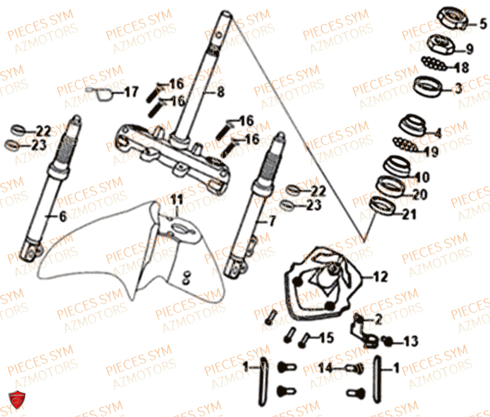 Colonne De Direction SYM Pièces JET 14 125 XB1 EURO 4 - XC12WW-EU (2017-2020) 