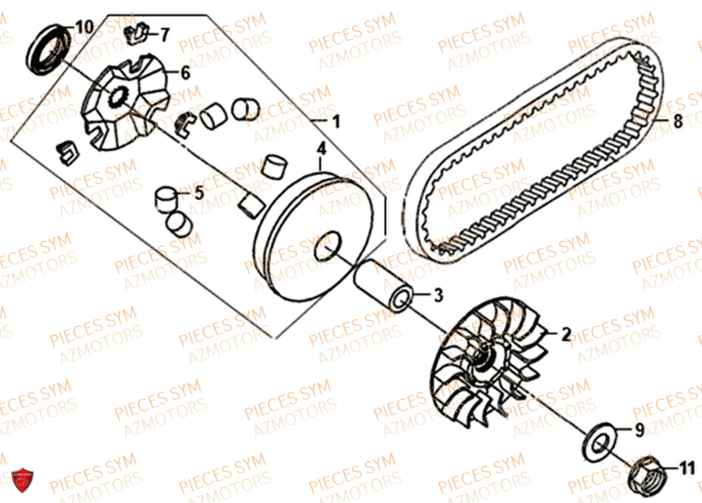 Variateur SYM Pièces JET 14 125 XB1 EURO 4 - XC12WW-EU (2017-2020) 