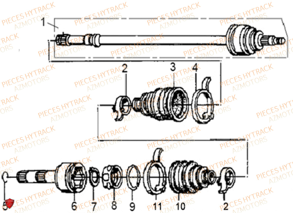 CARDAN DE ROUE 2 CANNELURES HYTRACK JOBBER 1100 DMAXX BASIC