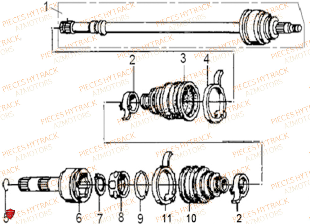 CARDAN DE ROUE 2 CANNELURES HYTRACK JOBBER 1100 DMAXX FULL