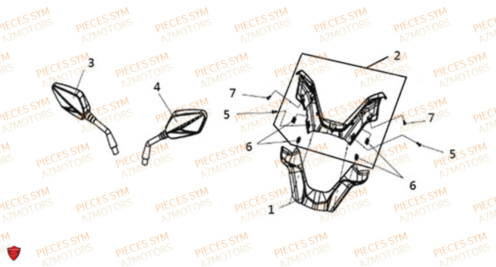 Carenage Guidon Retroviseur SYM Pièces JOYMAX Z 125 - LW12W1-EU (2019-2020)