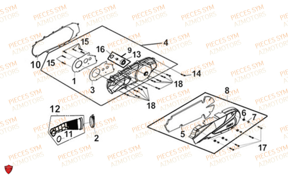 Couvercle De Carter Gauche SYM Pièces JOYMAX Z 125 - LW12W1-EU (2019-2020)