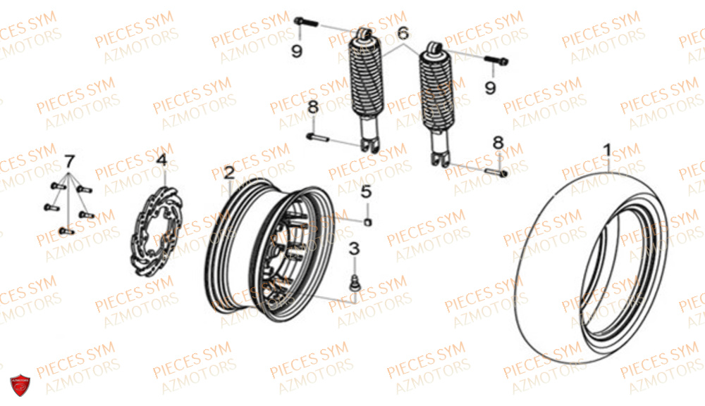 Roue Arriere SYM Pièces JOYMAX Z 125 - LW12W1-EU (2019-2020)