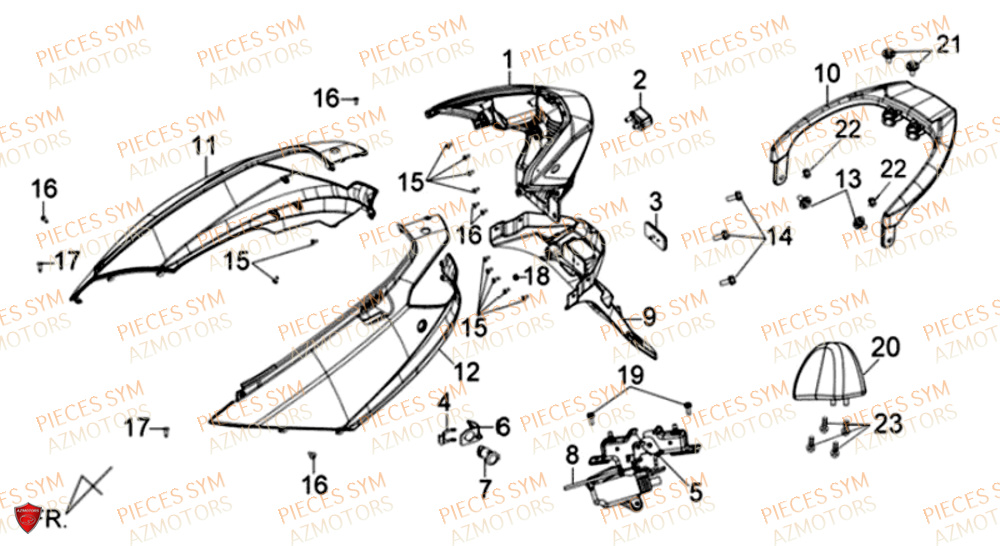 Carenages Lateraux Feu Arriere SYM Pièces JOYRIDE S 125I - F12W2-EU (2017-2019)