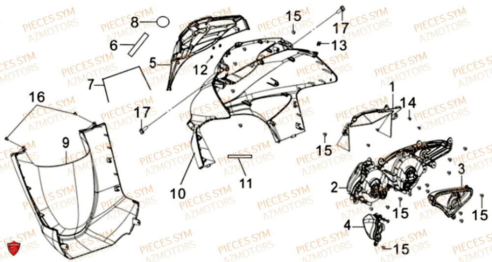 Carenage Avant Clignotant Eclairage SYM Pièces JOYRIDE S 125I - F12W2-EU (2017-2019)