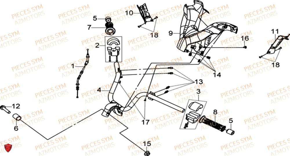 Guidon SYM Pièces JOYRIDE S 125I - F12W2-EU (2017-2019)