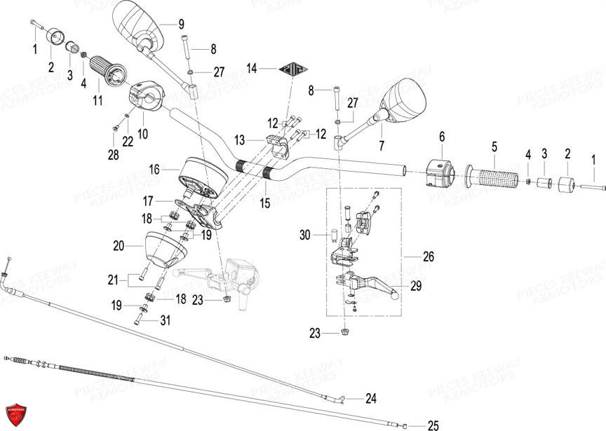 Guidon Retroviseurs Cables KEEWAY Pieces KEEWAY K-LIGHT 125 Euro4 (Depuis 2018)