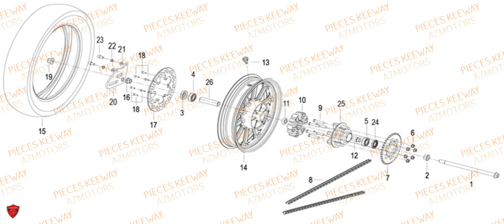 Roue Arriere KEEWAY Pieces KEEWAY K-LIGHT 125 Euro 5