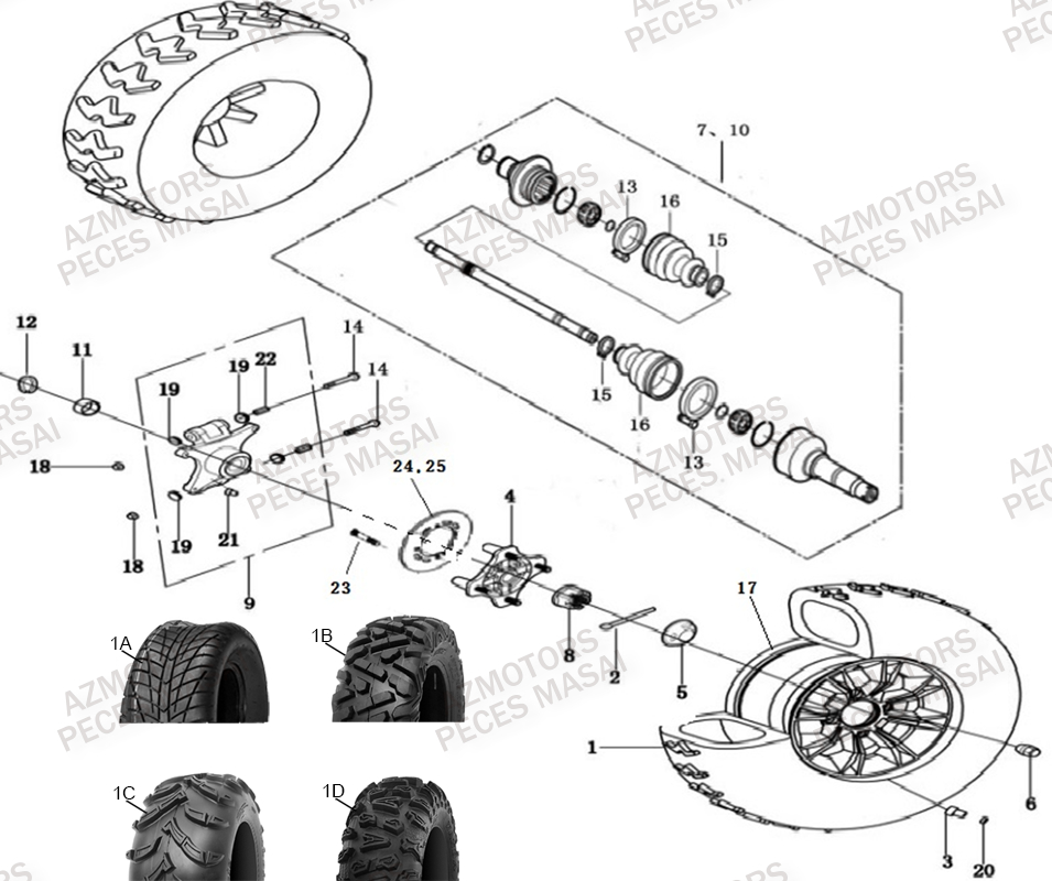 PNEU URIDE P354 25X10-12 4PLIS pour ESSIEU ARRIERE de MASAI A500IX EPS