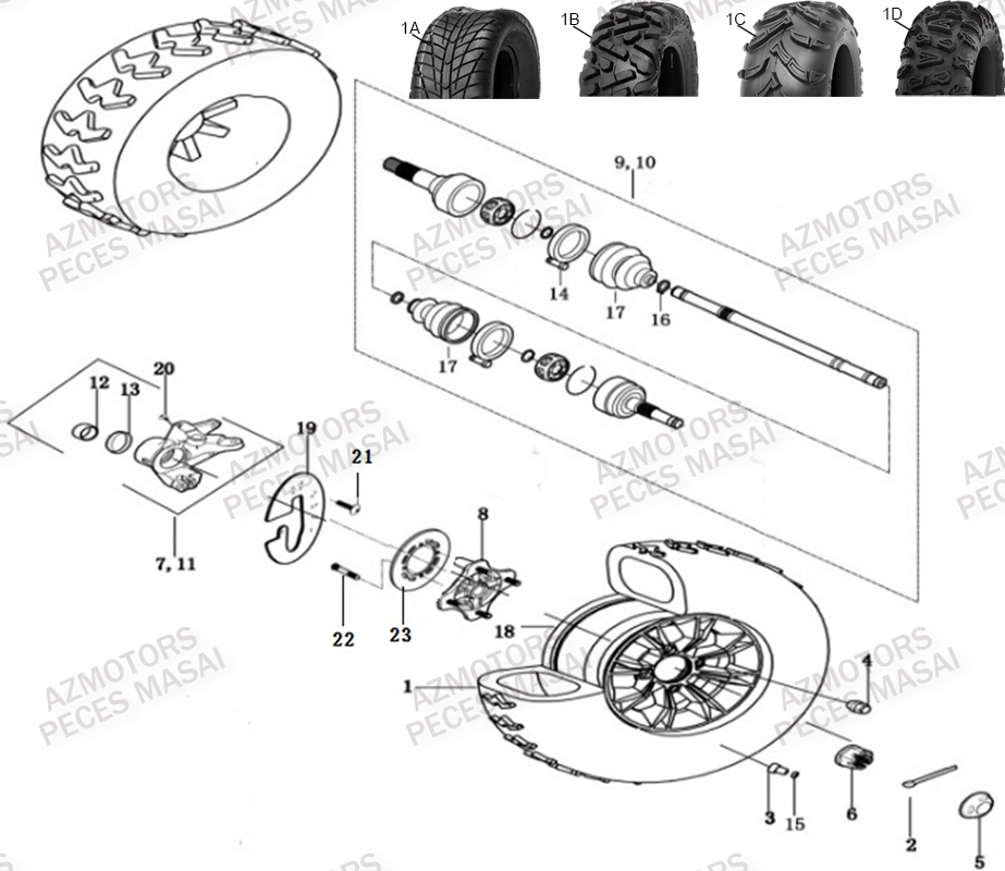 PNEU URIDE P350 25X8-12 6 PLIS pour ESSIEU AVANT de MASAI A500IX EPS