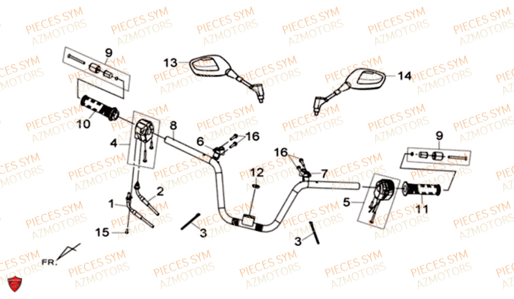 Guidon SYM Pièces MAXSYM 600 I ABS EXECUTIVE EURO 4 - LX60A3-EU et LX60A4-EU (2017-2020)